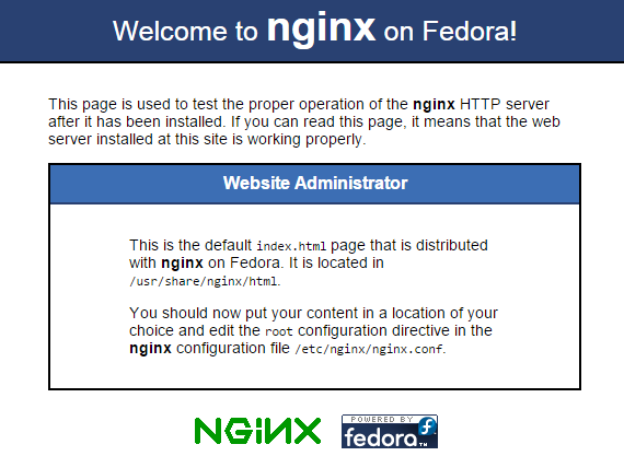 Nginx CentOS default landing page