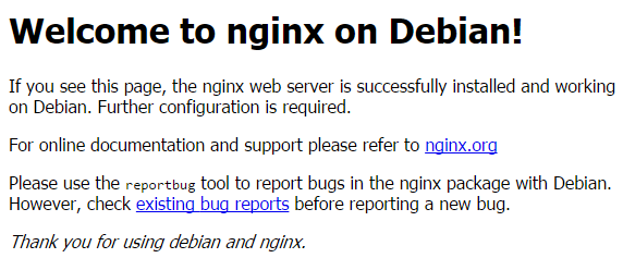 Nginx default landing page for Debian 8.